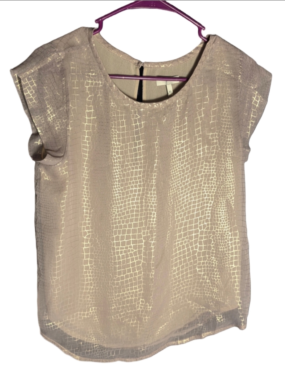 Women's Joie Blouse XS Beige Gold Metallic Animal Print Top snake trendy concert